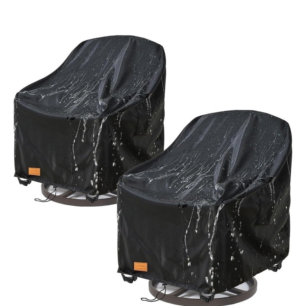 Unark NEW 2 Pack Waterproof Swival Patio Chair Covers Black Outdoor 35Wx37Dx36H